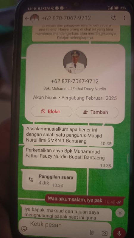 Catut Nama Bupati Bantaeng Uji Nurdin Via WhatsApp, Masyarakat Diminta Waspada Penipuan
