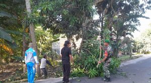 Babinsa Koramil 1410-01/Bissappu Bersama Warga Karya Bakti Pangkas Ranting Pohon yang Mengganggu Jalan